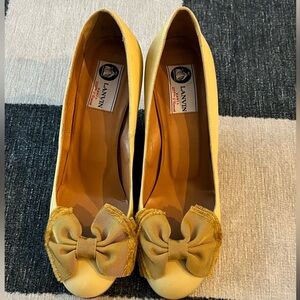 Lanvin Buttercup Yellow Bow-Tie Wedge Espadrille Heel Shoes